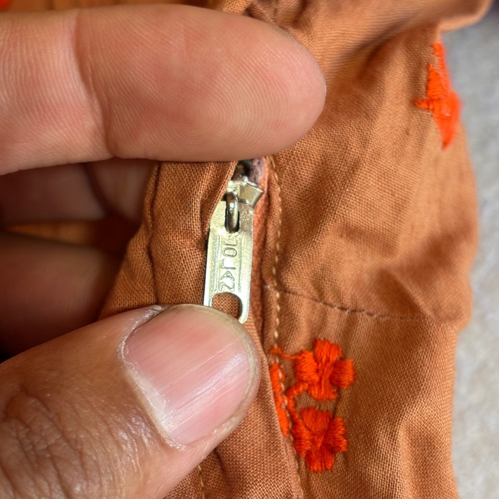 VTG Jonathan Logan Brown Orange Floral Embroidered Corset Tie Maxi Dress‎ XS 50s - Picture 5 of 11